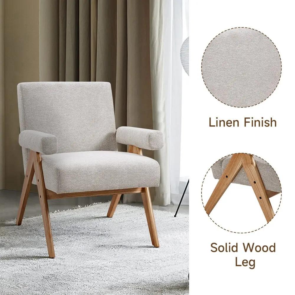 Linen Upholsteried Wooden Armchair - House Comfort