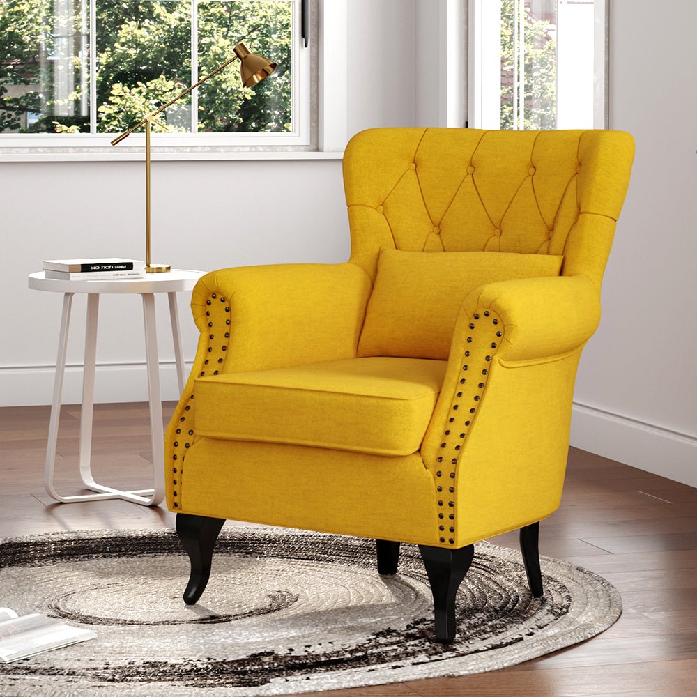 Linen Upholstery Wingback Chair With Cushion - House Comfort