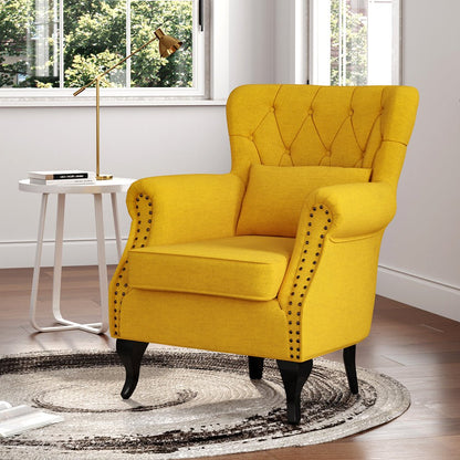 Linen Upholstery Wingback Chair With Cushion - House Comfort