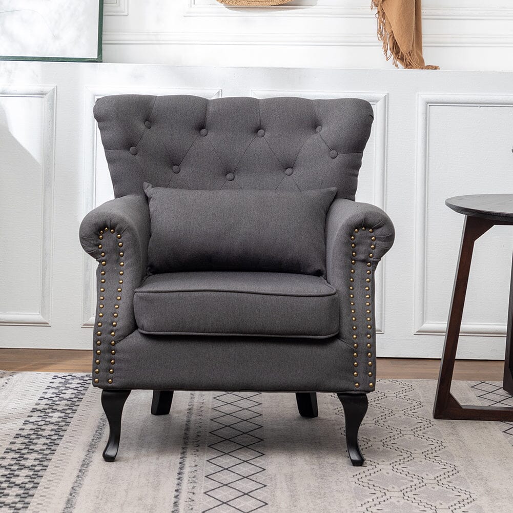 Linen Upholstery Wingback Chair With Cushion - House Comfort