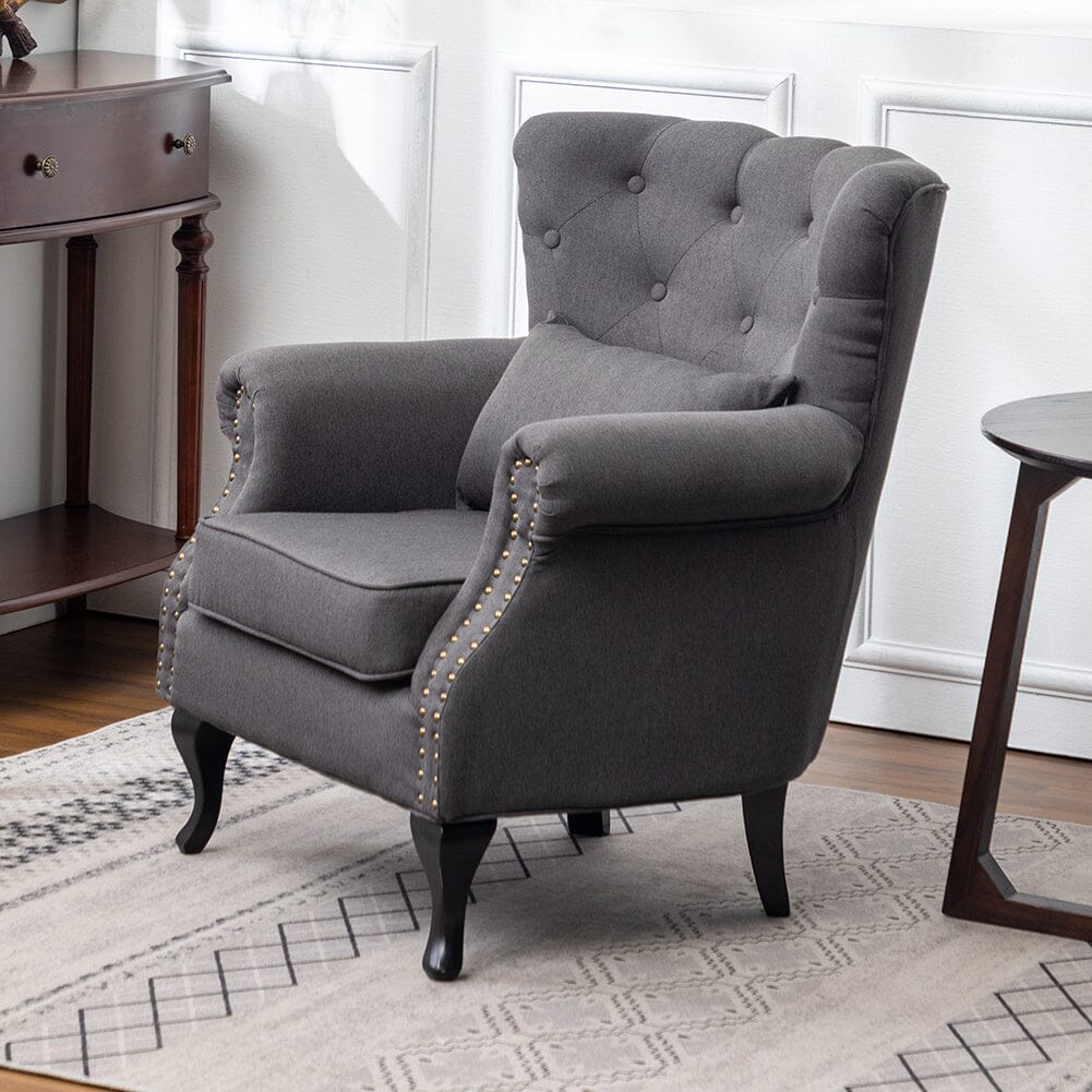 Linen Upholstery Wingback Chair With Cushion - House Comfort