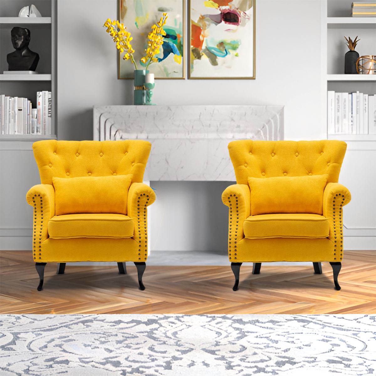 Linen Upholstery Wingback Chair With Cushion - House Comfort