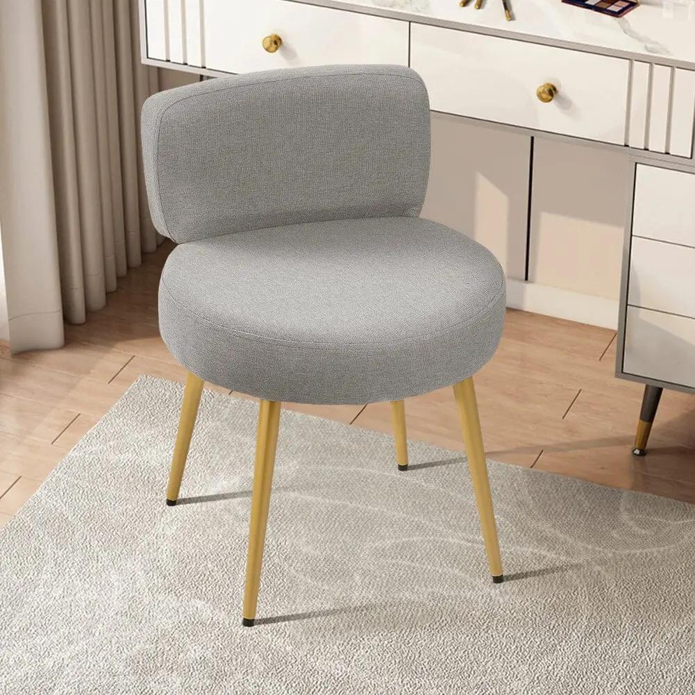 Linen Vanity Stool Chair with Metal Legs - House Comfort