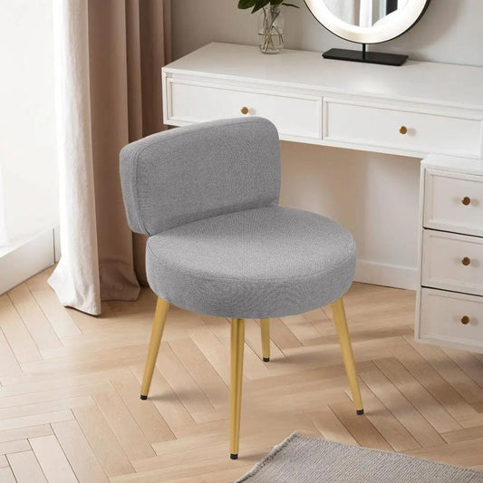 Linen Vanity Stool Chair with Metal Legs - House Comfort