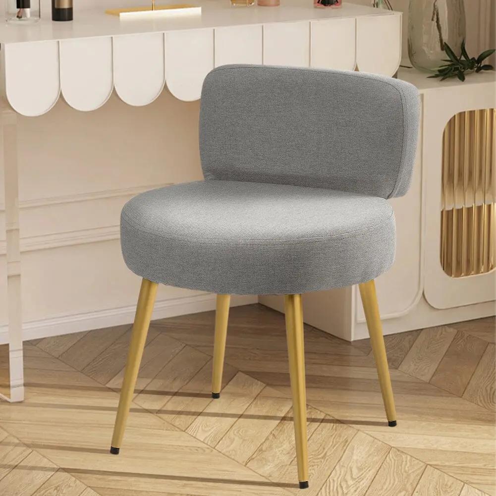 Linen Vanity Stool Chair with Metal Legs - House Comfort