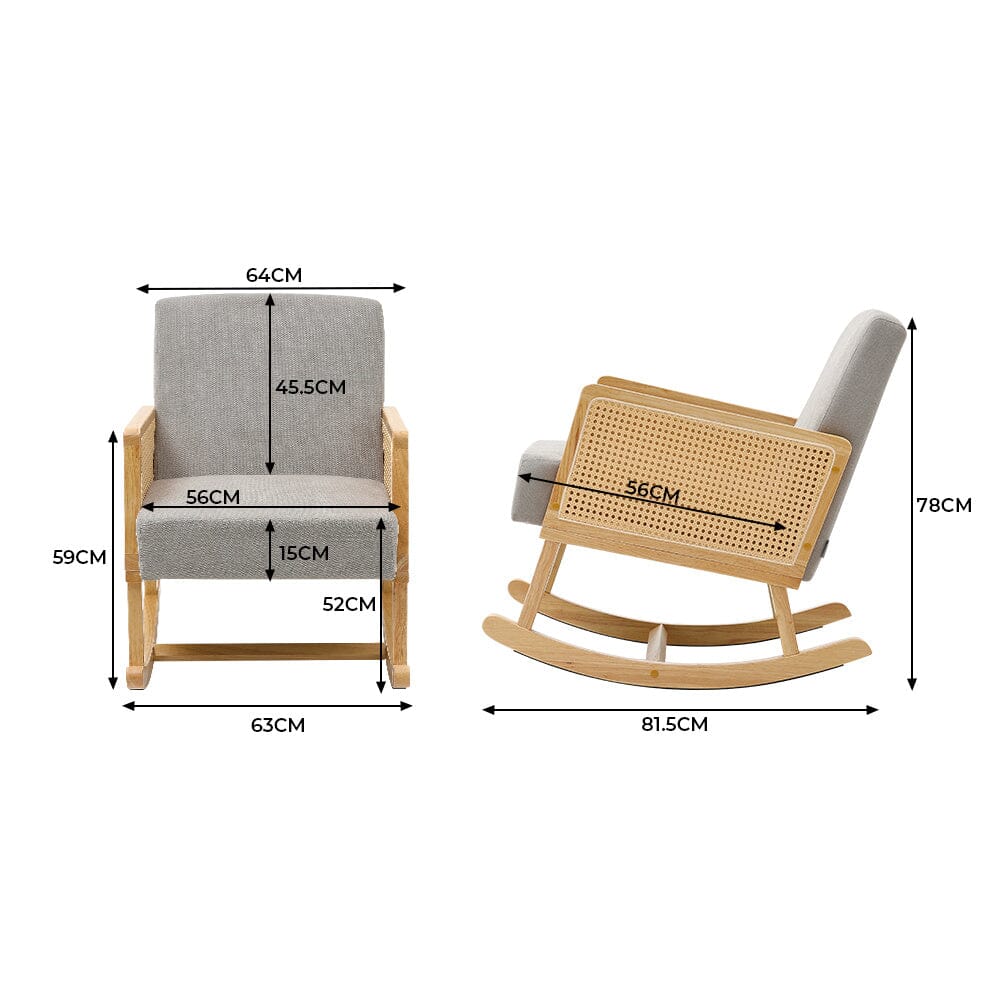 Linen Wooden Rocking Chair - Grey - House Comfort