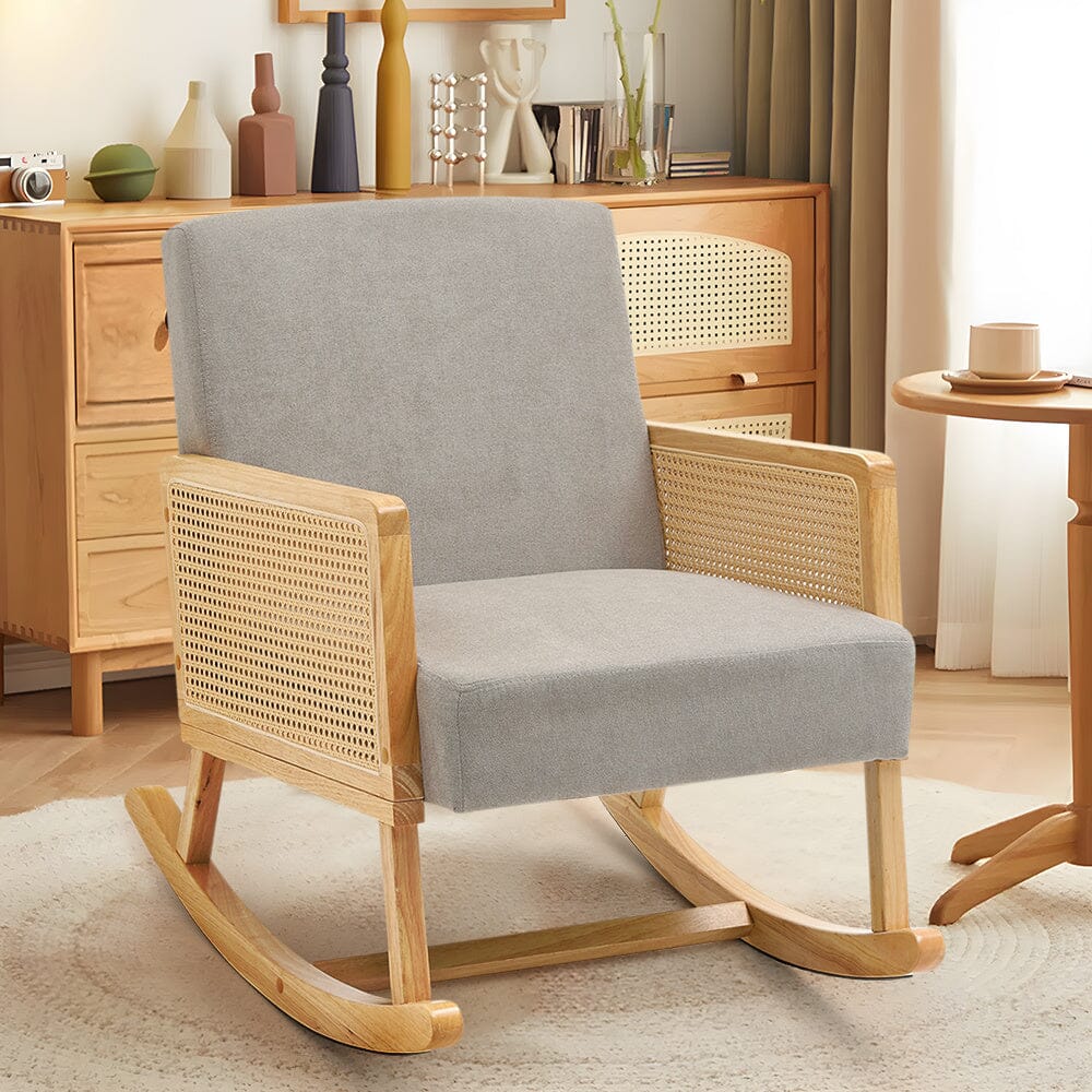 Linen Wooden Rocking Chair - Grey - House Comfort