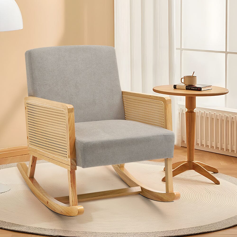 Linen Wooden Rocking Chair - Grey - House Comfort