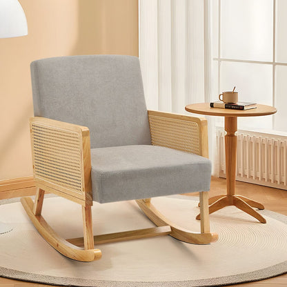 Linen Wooden Rocking Chair - Grey - House Comfort