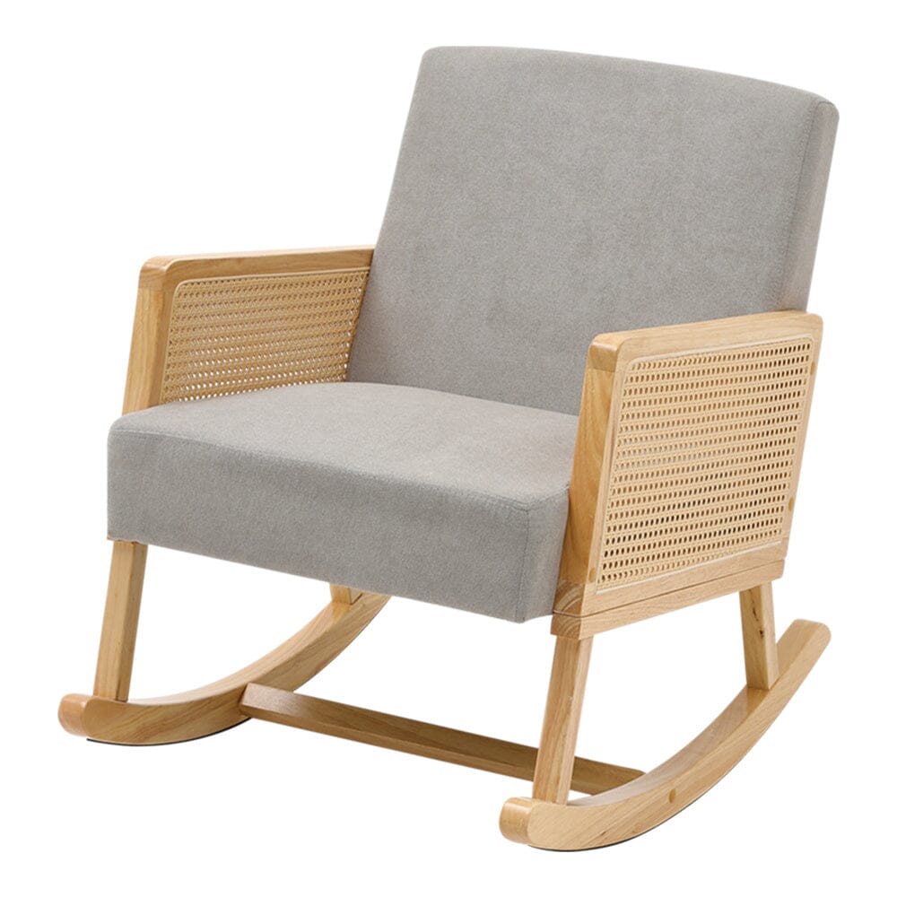 Linen Wooden Rocking Chair - Grey - House Comfort