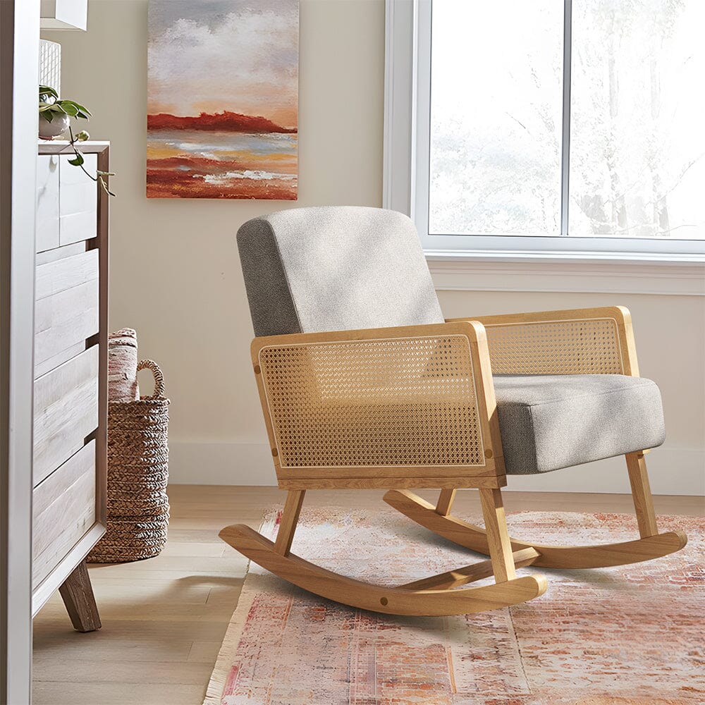 Linen Wooden Rocking Chair - Grey - House Comfort
