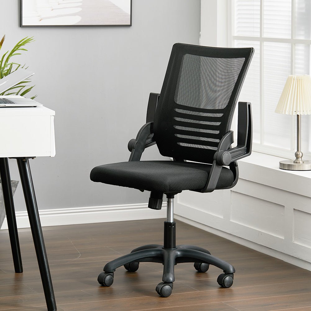 Mesh Back Ergonomic 360 Degree Swivel Office Chair with Folding Armrests - House Comfort