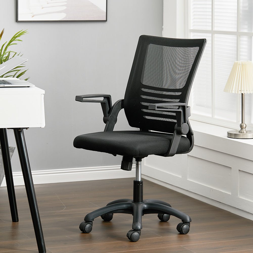 Mesh Back Ergonomic 360 Degree Swivel Office Chair with Folding Armrests - House Comfort