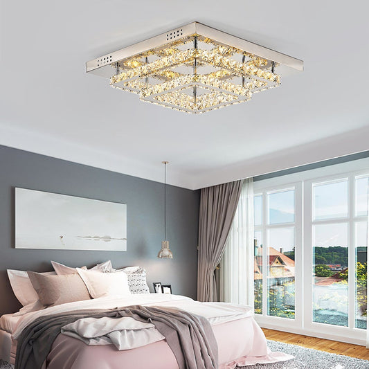 Modern 2 - Tier Crystal LED Ceiling Light Fixture Dimmable/Non - dimmable - House Comfort