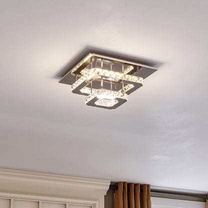 Modern 2 - Tier Crystal LED Ceiling Light Fixture Dimmable/Non - dimmable - House Comfort