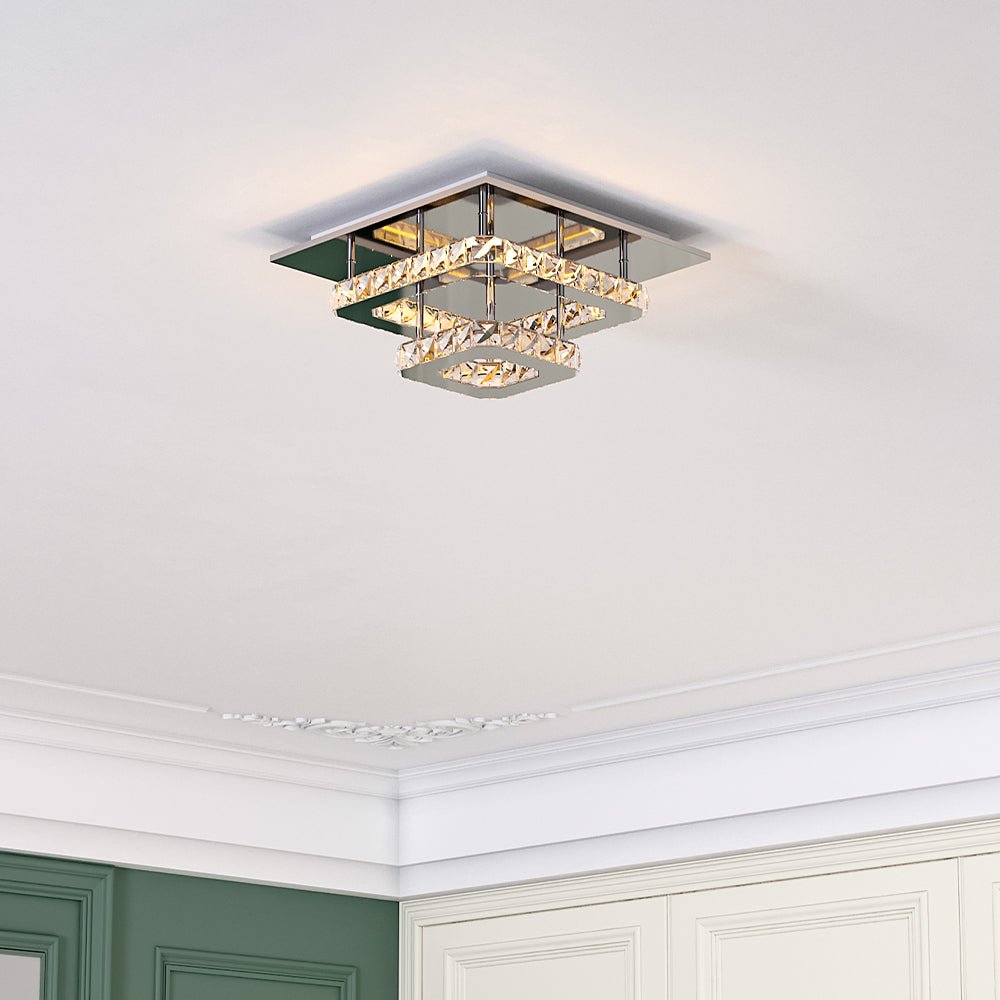 Modern 2 - Tier Crystal LED Ceiling Light Fixture Dimmable/Non - dimmable - House Comfort