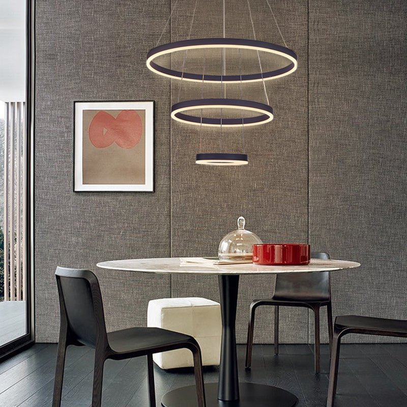 Modern 3 Ring Aluminum Round Hanging LED Pendant Light - House Comfort