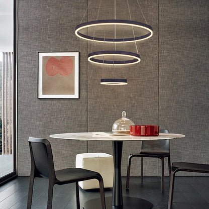 Modern 3 Ring Aluminum Round Hanging LED Pendant Light - House Comfort