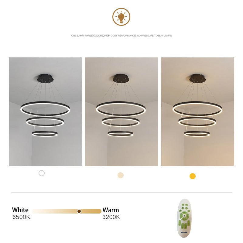 Modern 3 Ring Aluminum Round Hanging LED Pendant Light - House Comfort