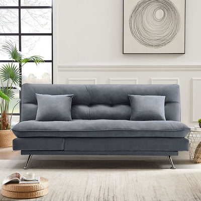 Modern 3-Seater Linen Fabric Sofa Bed with Cushions and 2 Pillows