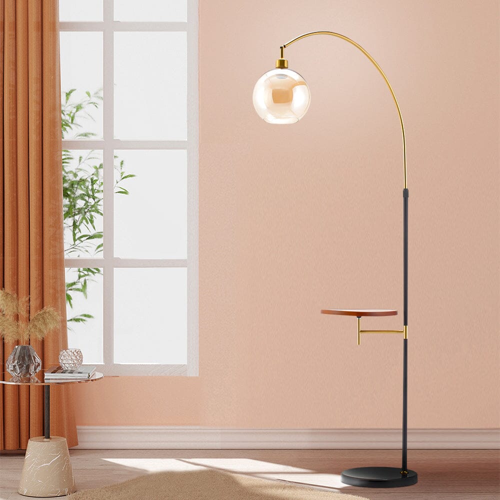Modern Adjustable Arc Floor Lamp with Wood Tray - House Comfort