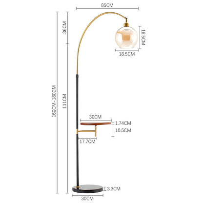 Modern Adjustable Arc Floor Lamp with Wood Tray - House Comfort