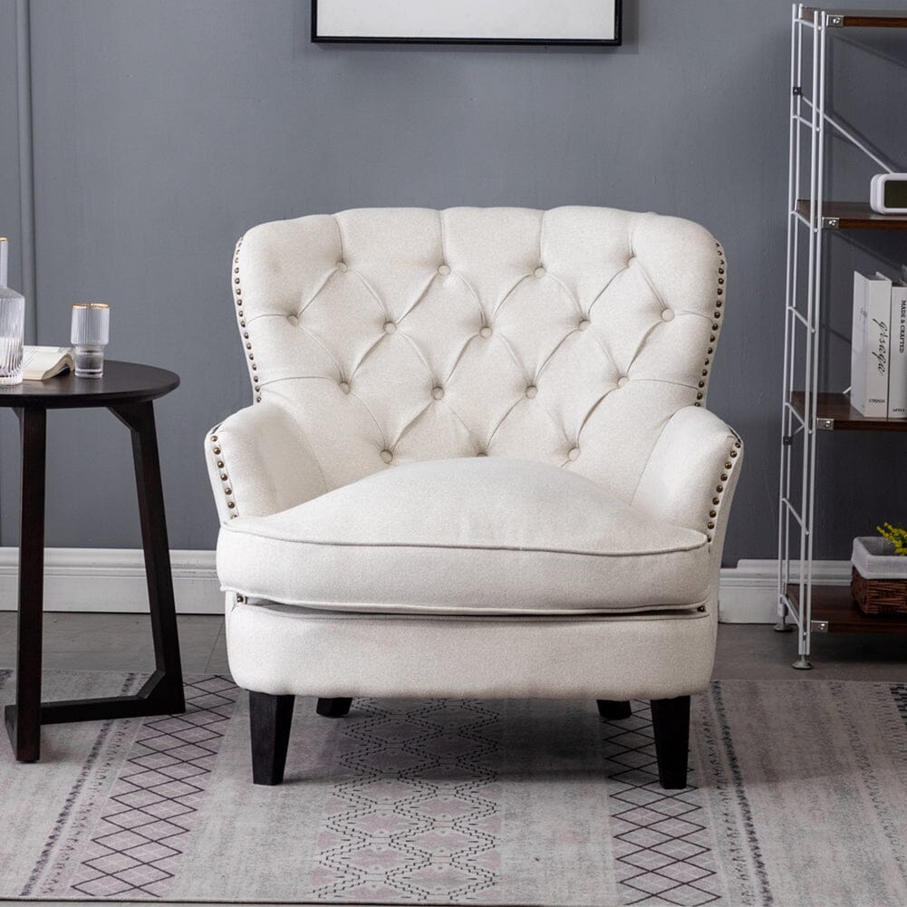 Modern Beige Club Chair Button Tufted Accent Chair - House Comfort