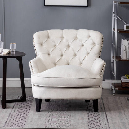 Modern Beige Club Chair Button Tufted Accent Chair - House Comfort