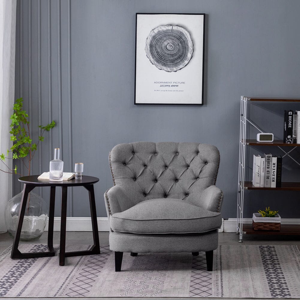 Modern Beige Club Chair Button Tufted Accent Chair - House Comfort