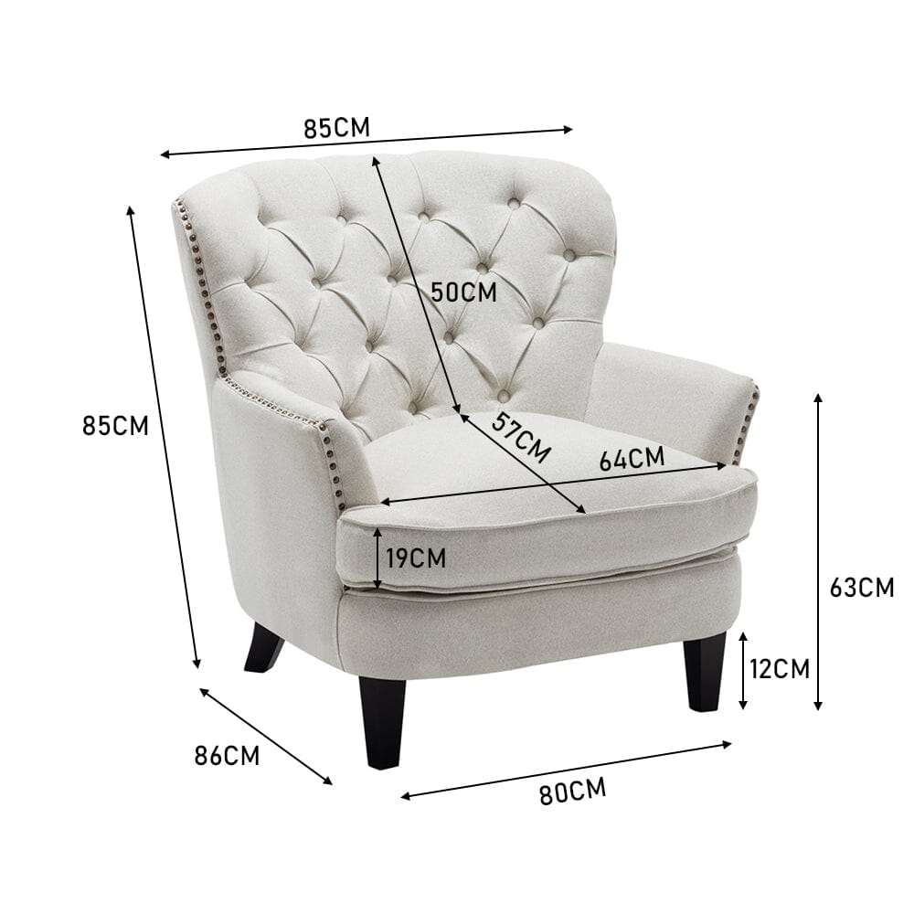 Modern Beige Club Chair Button Tufted Accent Chair - House Comfort