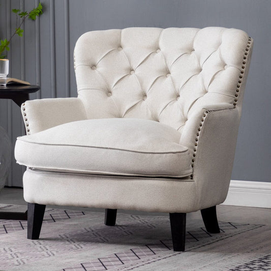 Modern Beige Club Chair Button Tufted Accent Chair - House Comfort