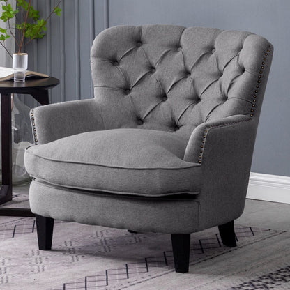 Modern Beige Club Chair Button Tufted Accent Chair - House Comfort
