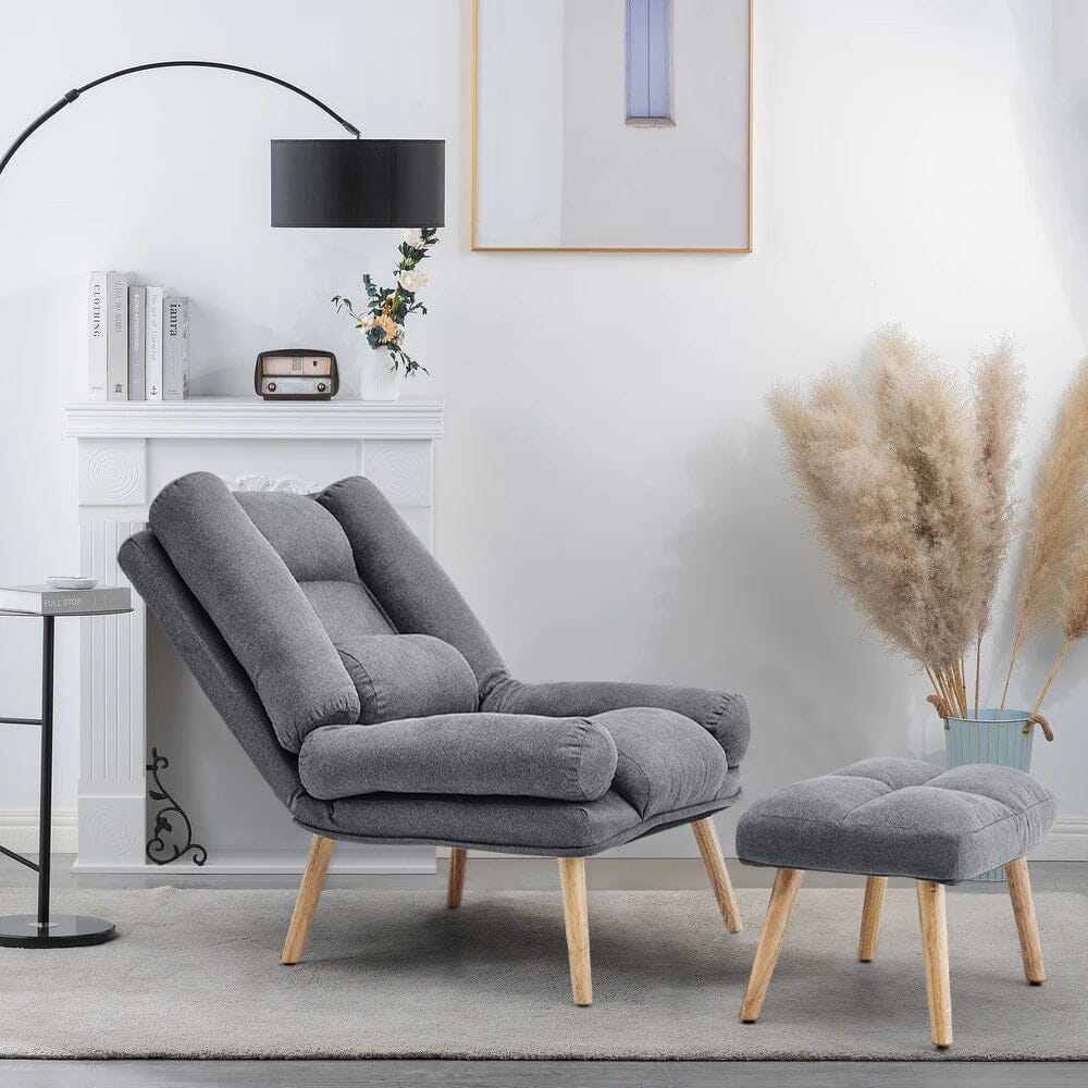 Modern Comfort Adjustable Recliner with Footstool Grey - House Comfort