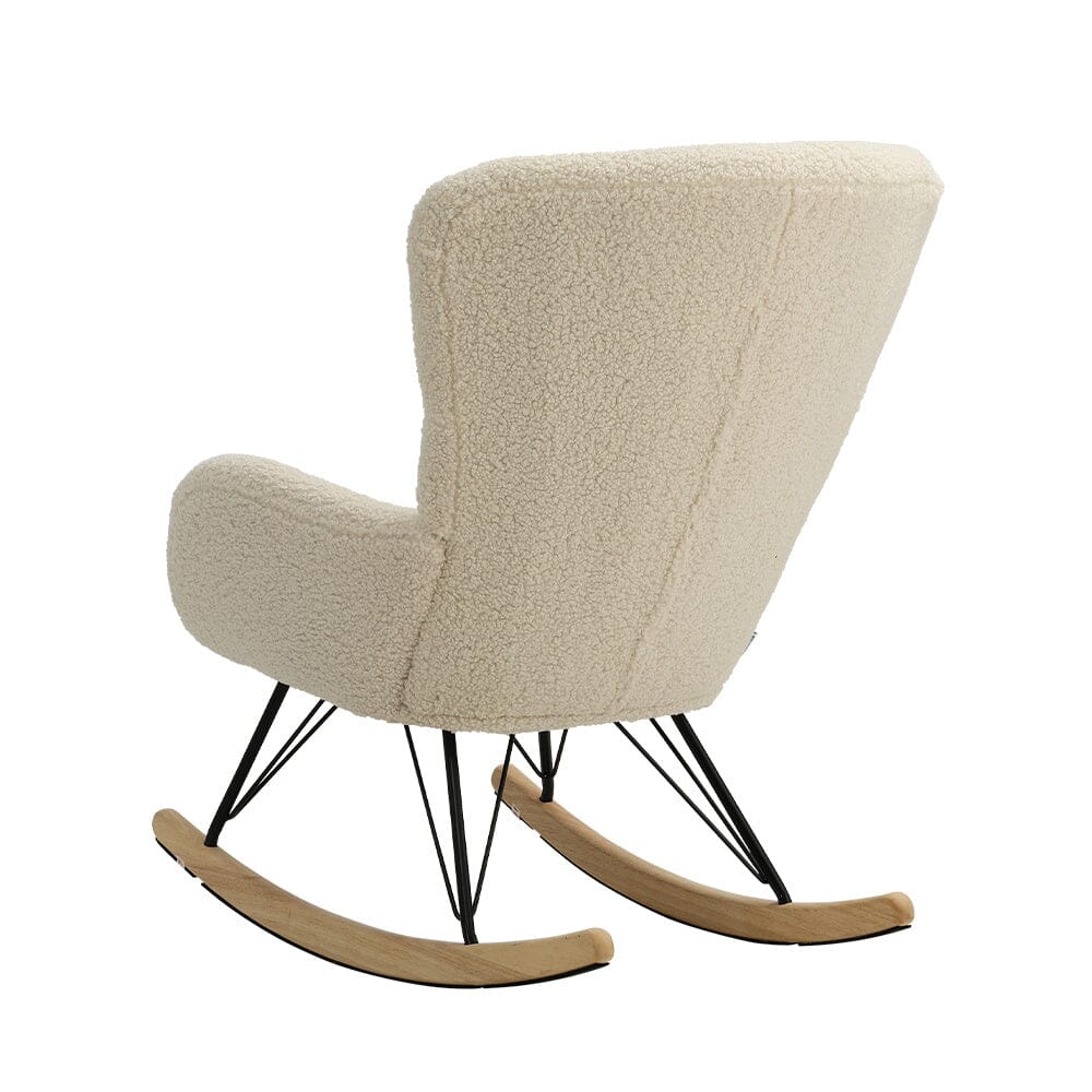Modern Faux Wool Rocking Chair Upholstered Beige - House Comfort