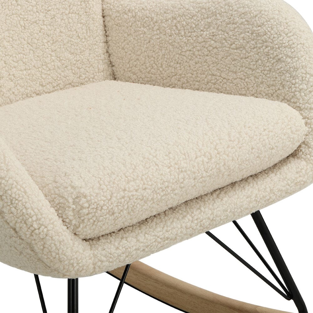 Modern Faux Wool Rocking Chair Upholstered Beige - House Comfort
