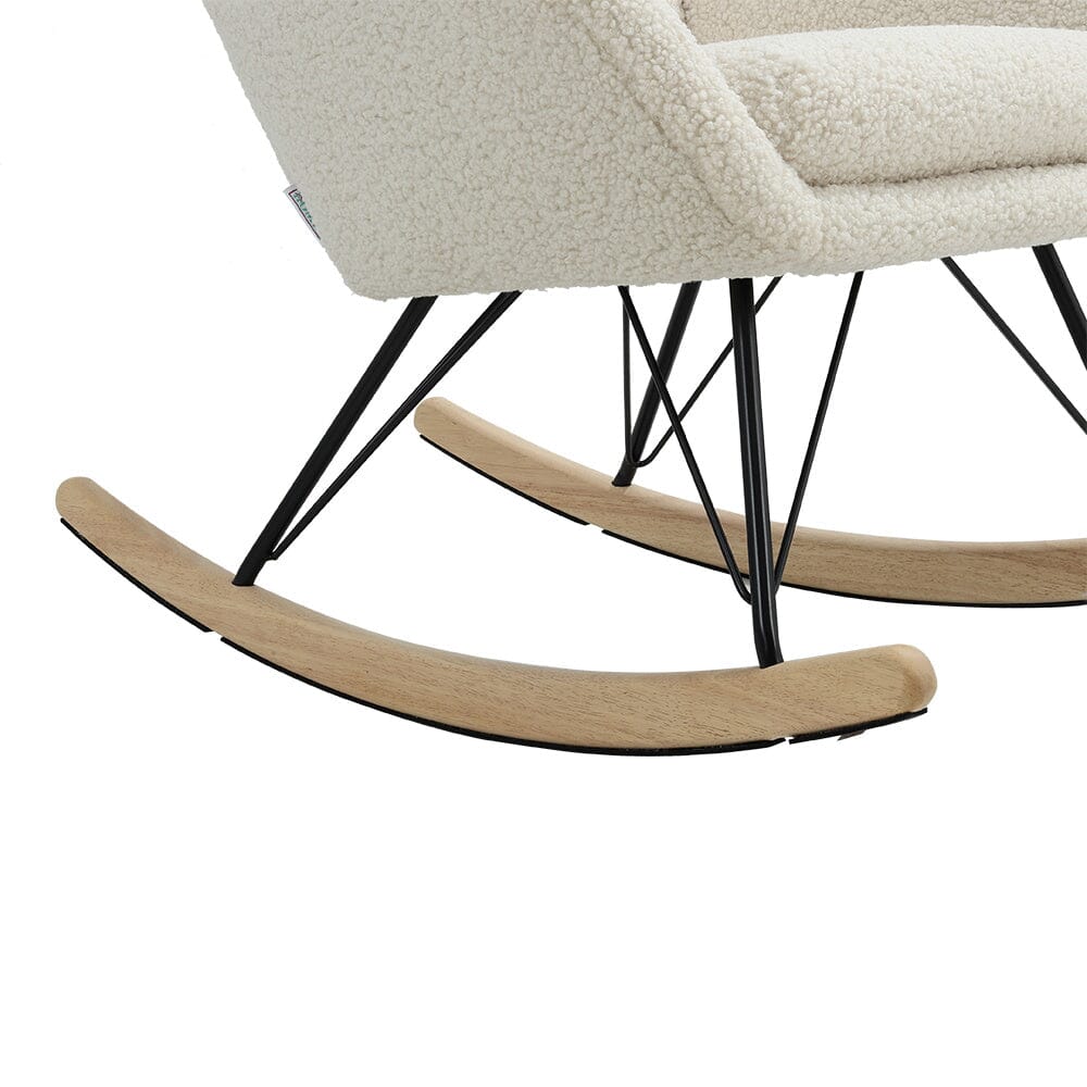 Modern Faux Wool Rocking Chair Upholstered Beige - House Comfort
