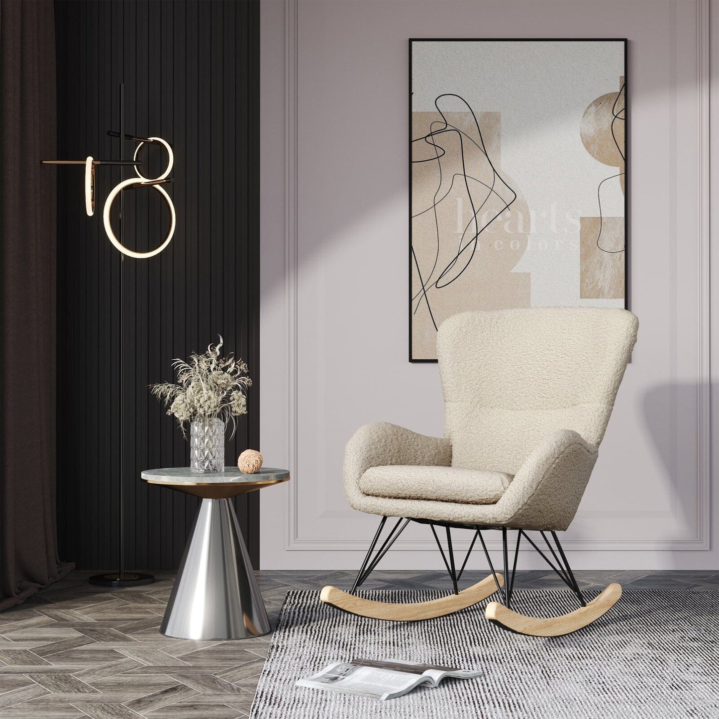 Modern Faux Wool Rocking Chair Upholstered Beige - House Comfort