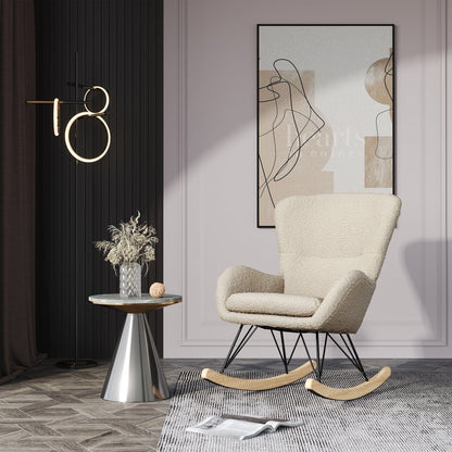 Modern Faux Wool Rocking Chair Upholstered Beige - House Comfort