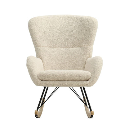 Modern Faux Wool Rocking Chair Upholstered Beige - House Comfort