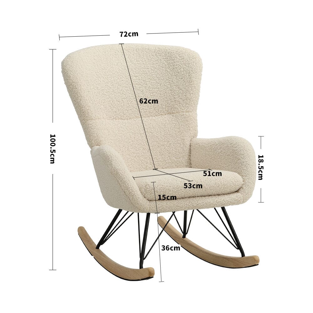 Modern Faux Wool Rocking Chair Upholstered Beige - House Comfort