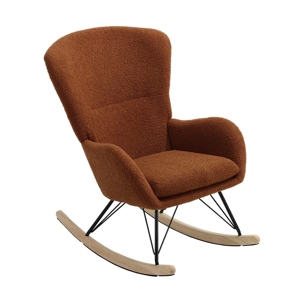 Modern Faux Wool Rocking Chair Upholstered Beige - House Comfort