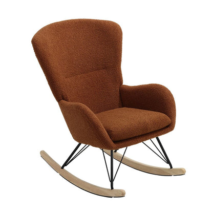 Modern Faux Wool Rocking Chair Upholstered Beige - House Comfort
