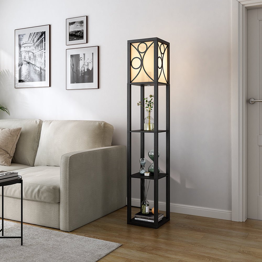 Modern Floor Lamp with 3 Wood Shelves - House Comfort