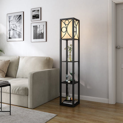 Modern Floor Lamp with 3 Wood Shelves - House Comfort