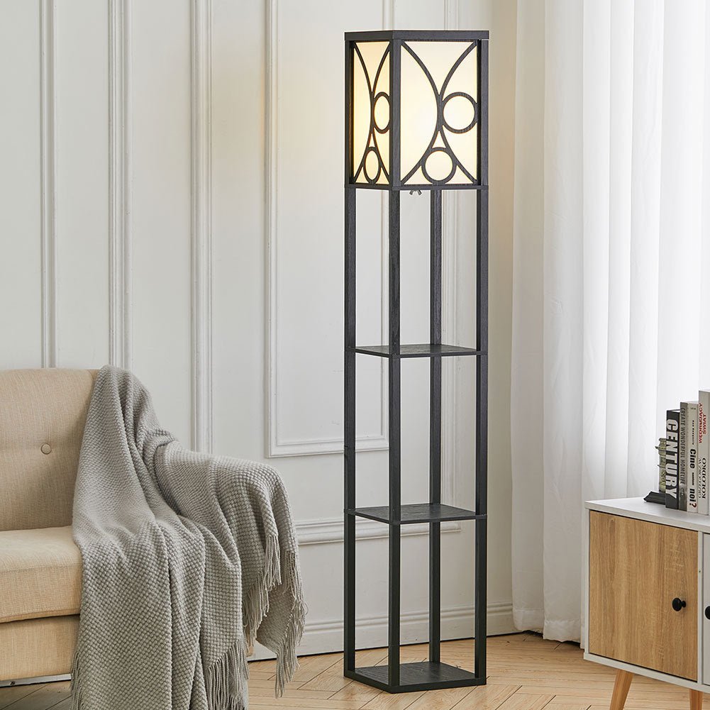 Modern Floor Lamp with 3 Wood Shelves - House Comfort