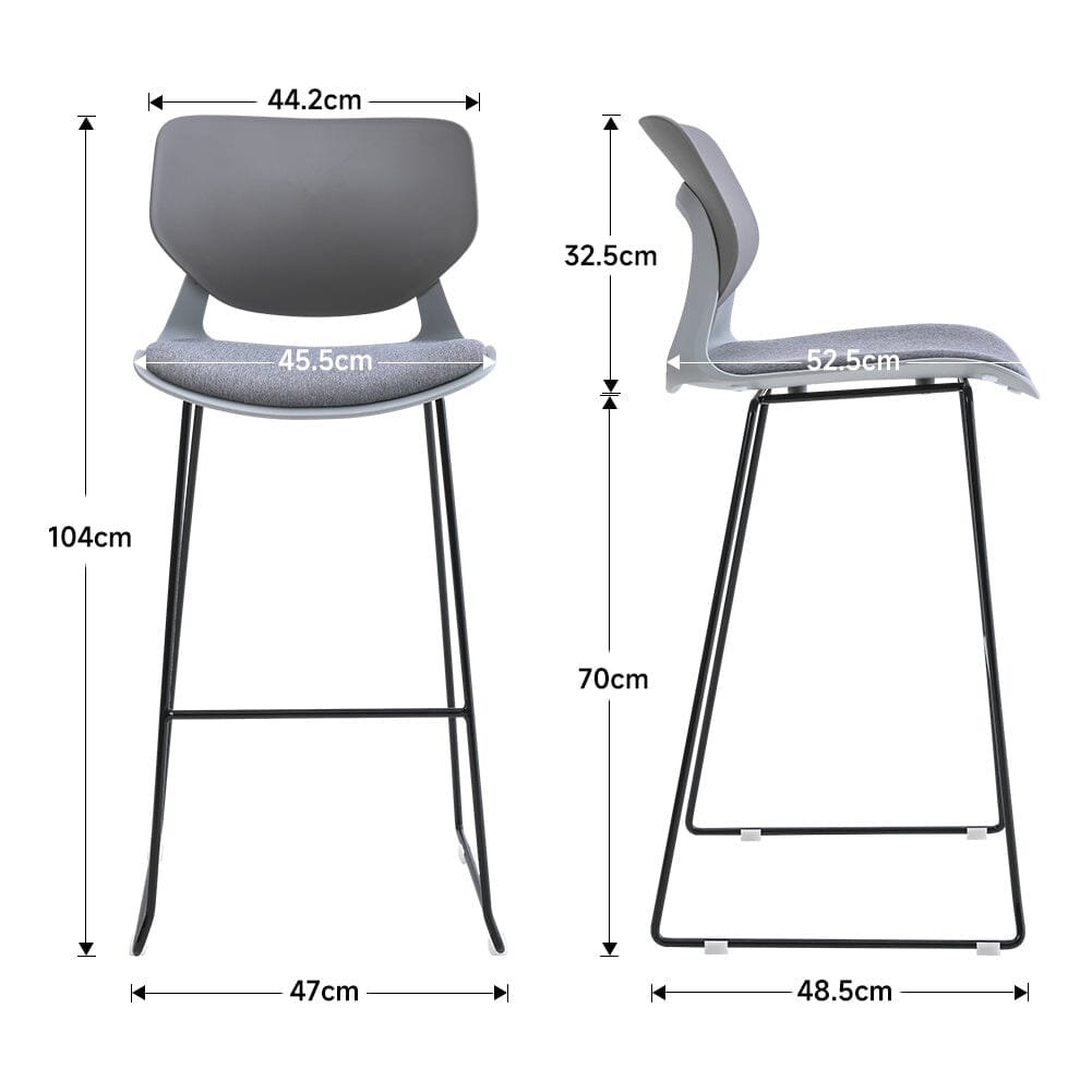 Modern Gray Plastic Bar Stools with Black Painted Legs, Set of Two - House Comfort