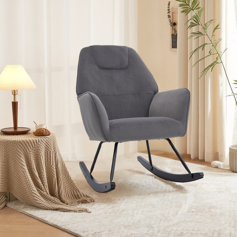 Modern Grey Rocking Chair with Velvet Upholstered - House Comfort