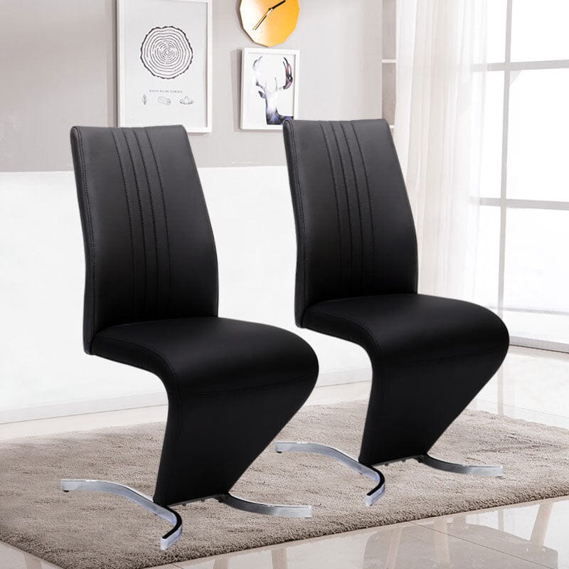 Modern Hourglass PU Dining Chairs – Set of 2 in Black - House Comfort