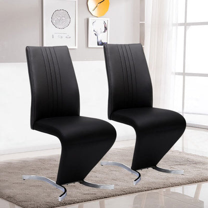 Modern Hourglass PU Dining Chairs – Set of 2 in Black - House Comfort