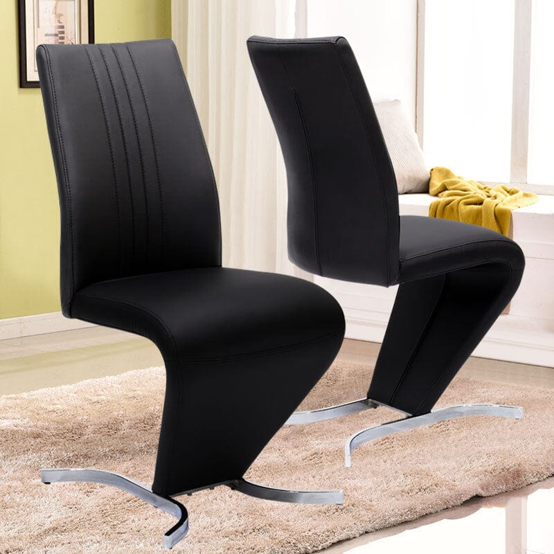 Modern Hourglass PU Dining Chairs – Set of 2 in Black - House Comfort